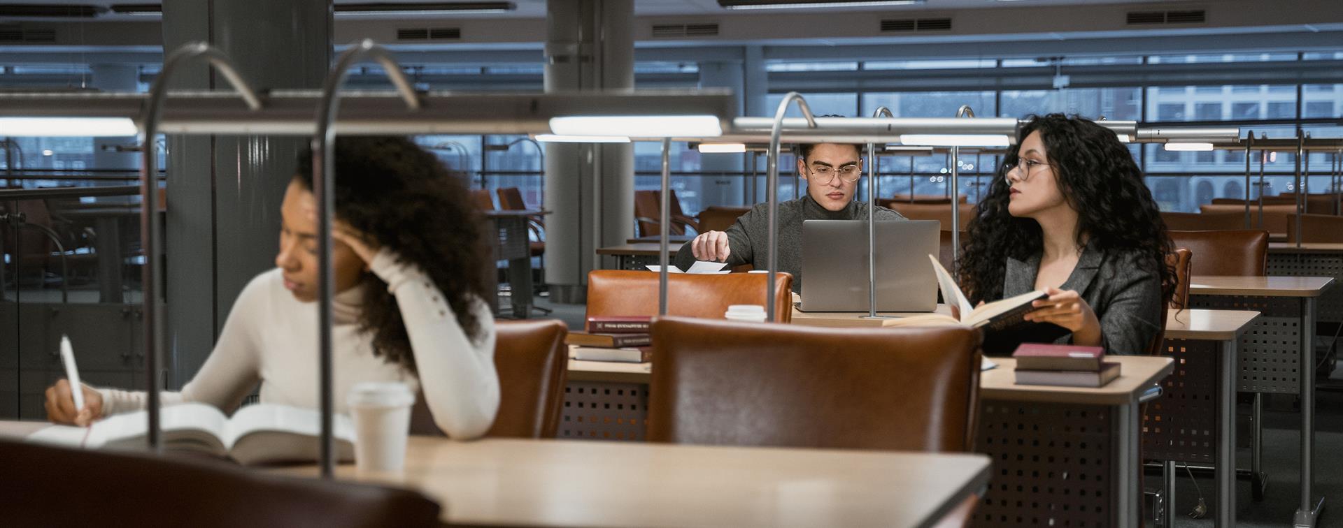 Students in the library quietly studying for exams